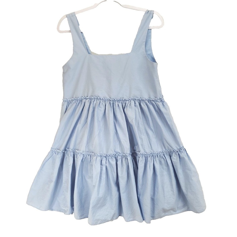 Oversized Tiered Dress Lt Blue Hunter and Brown Sz Small Festival Party Beachy‎